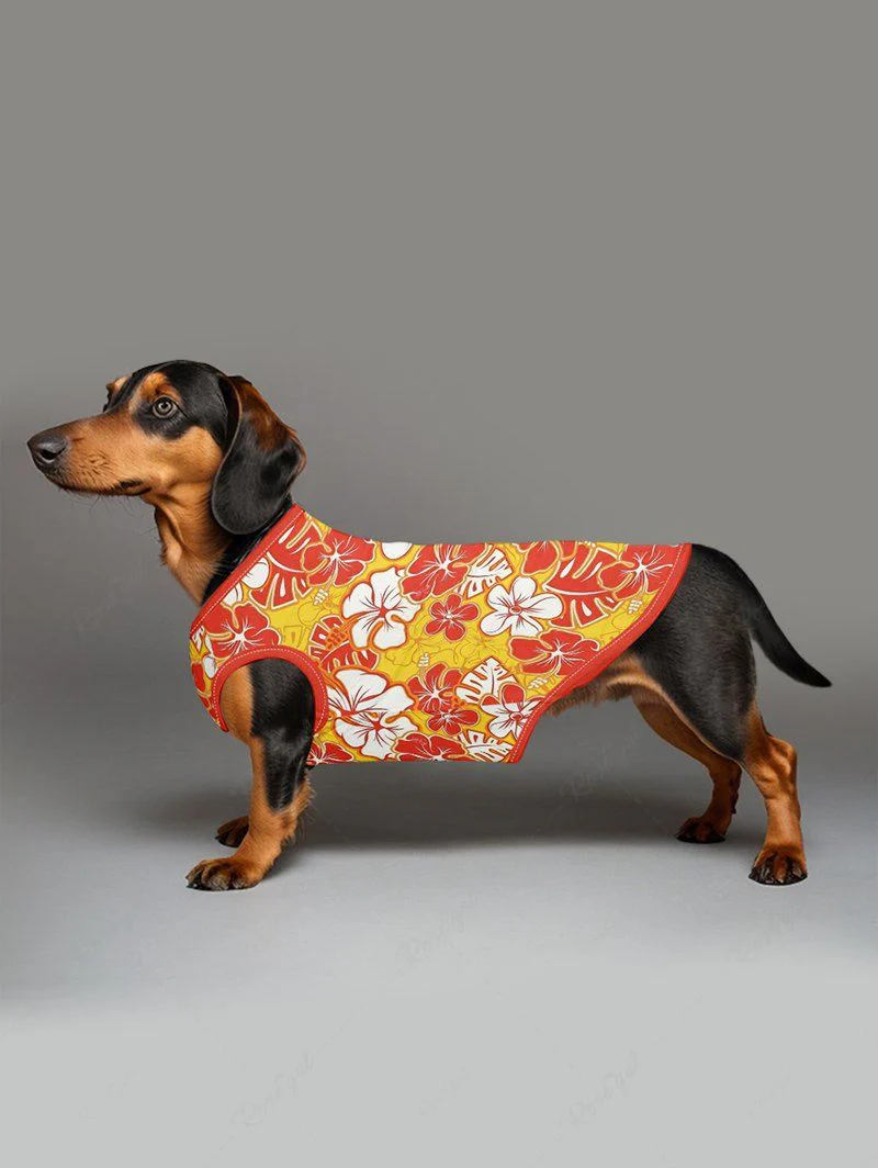 Tripical Leaf Hibiscus Flowers Print Hawaii Tank Top and Shirt Dog and Owner Matching Outfits - Image 3