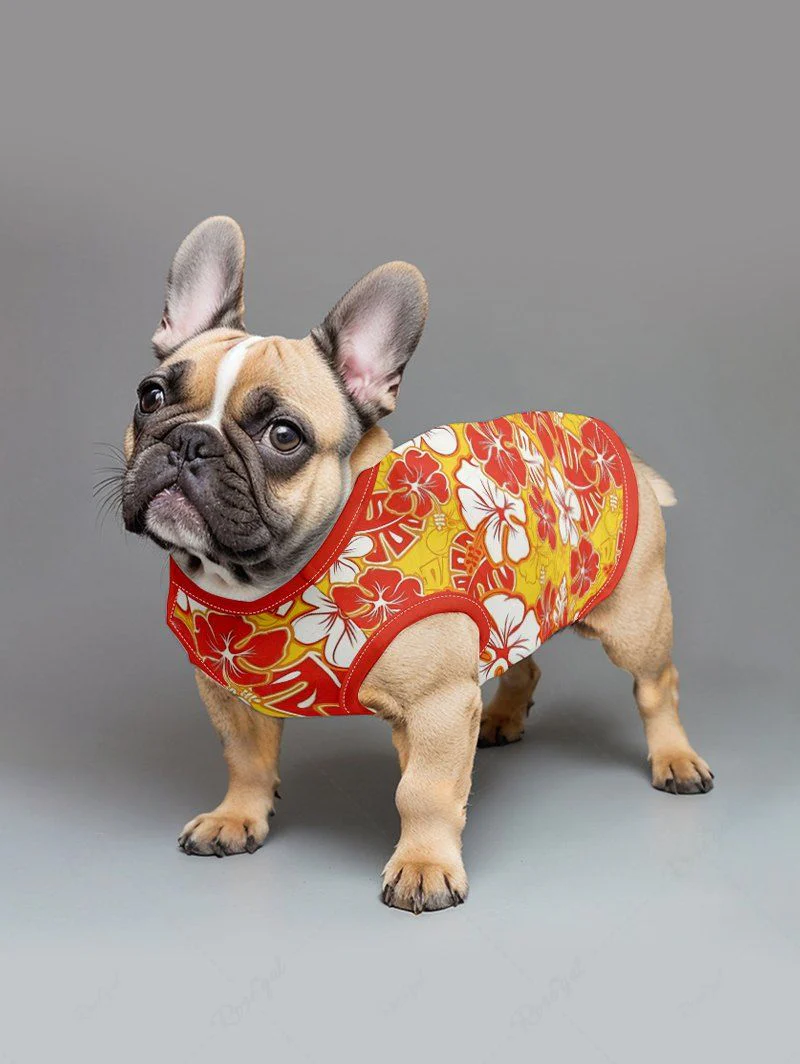 Tripical Leaf Hibiscus Flowers Print Hawaii Tank Top and Shirt Dog and Owner Matching Outfits - Image 4