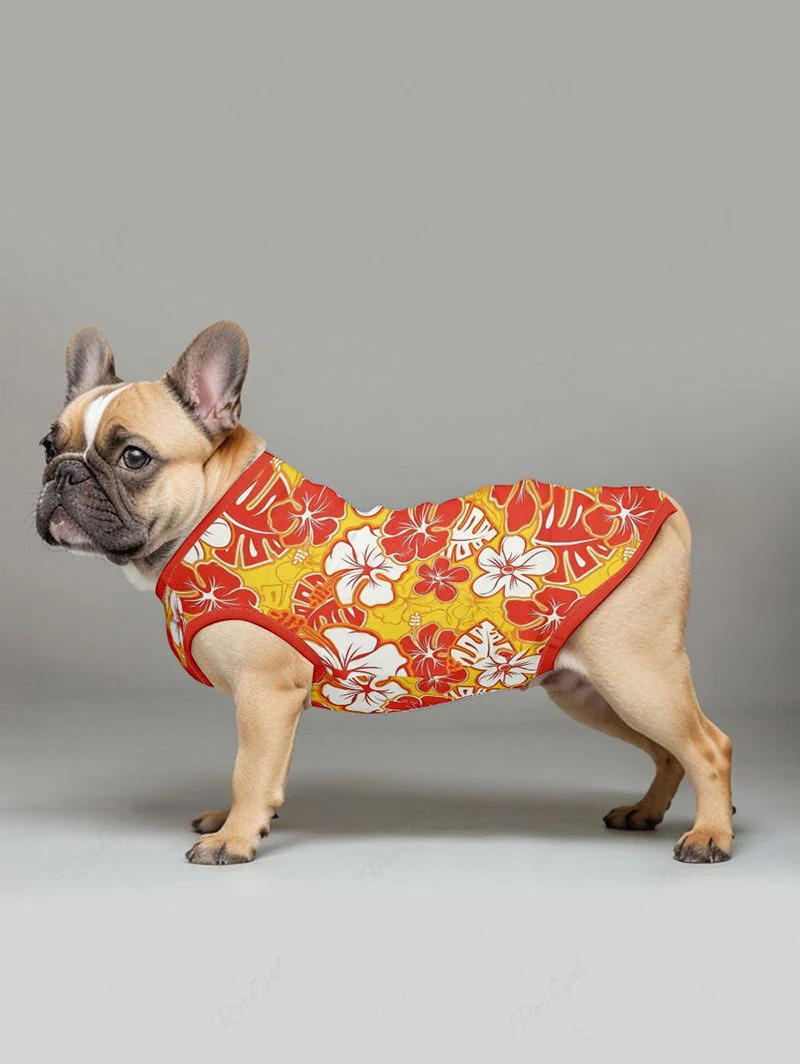 Tripical Leaf Hibiscus Flowers Print Hawaii Tank Top and Shirt Dog and Owner Matching Outfits - Image 5