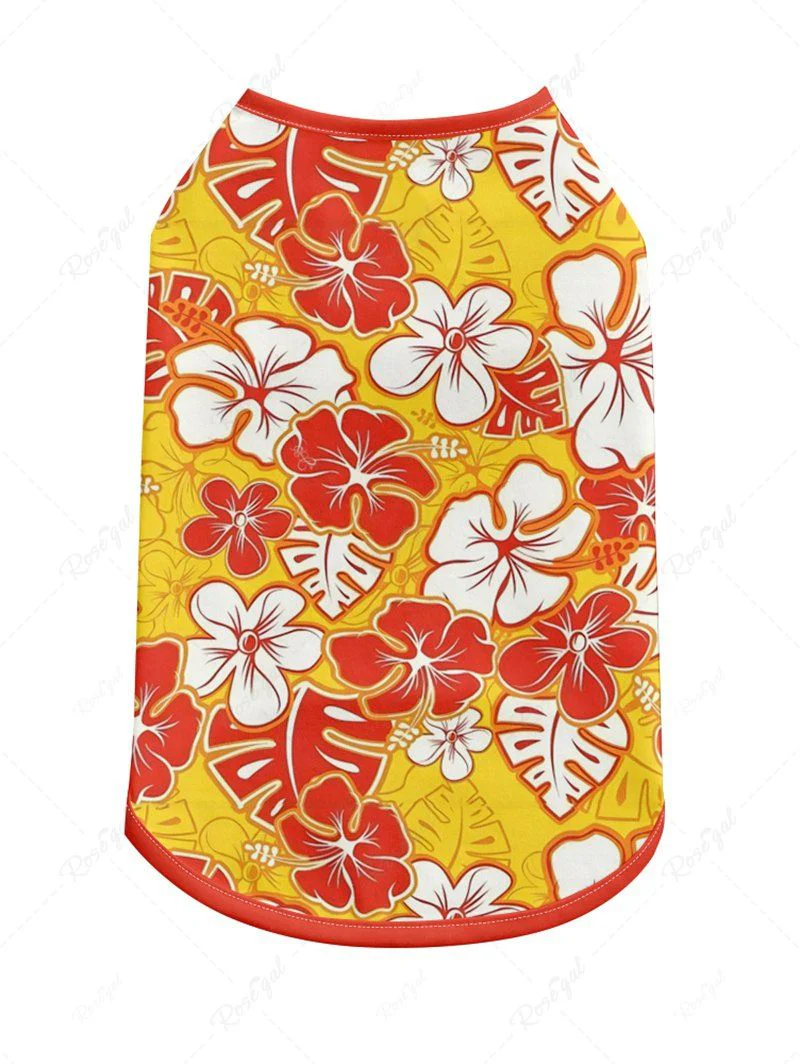 Tripical Leaf Hibiscus Flowers Print Hawaii Tank Top and Shirt Dog and Owner Matching Outfits - Image 6