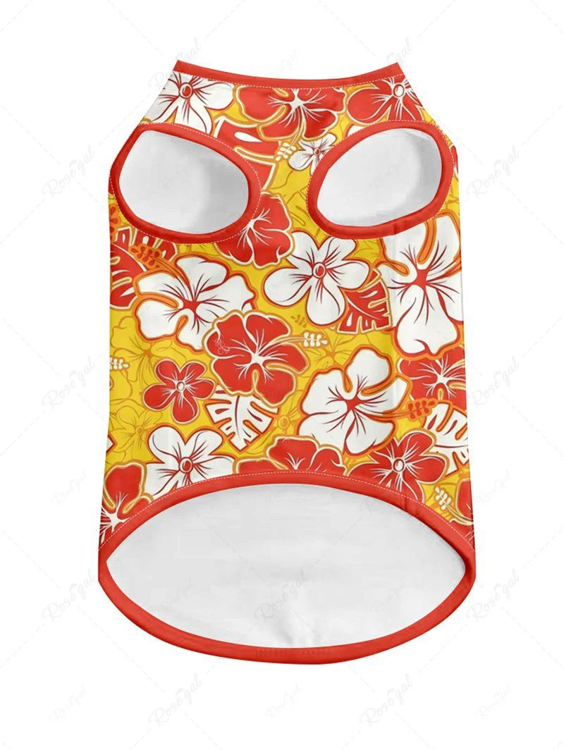 Tripical Leaf Hibiscus Flowers Print Hawaii Tank Top and Shirt Dog and Owner Matching Outfits - Image 7