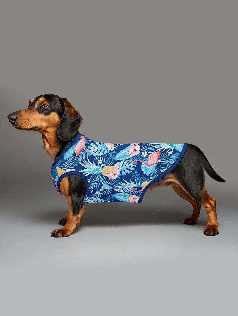 Tropical Leaf Flowers Pineapple Flamingo Print Hawaii Tank Top and Romper Dog and Owner Matching Outfits - Image 3