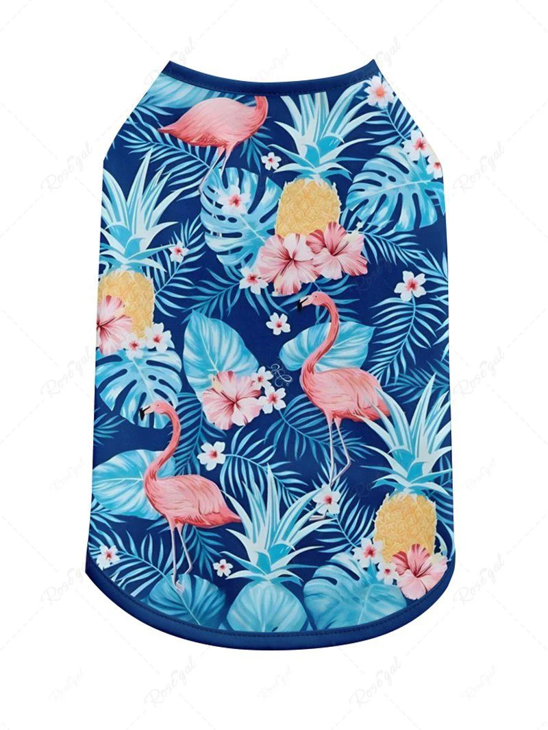Tropical Leaf Flowers Pineapple Flamingo Print Hawaii Tank Top and Romper Dog and Owner Matching Outfits - Image 6