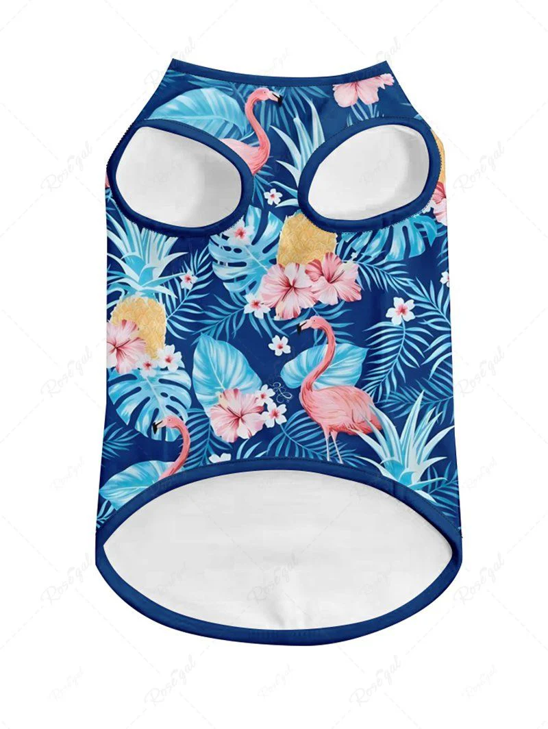 Tropical Leaf Flowers Pineapple Flamingo Print Hawaii Tank Top and Romper Dog and Owner Matching Outfits - Image 7