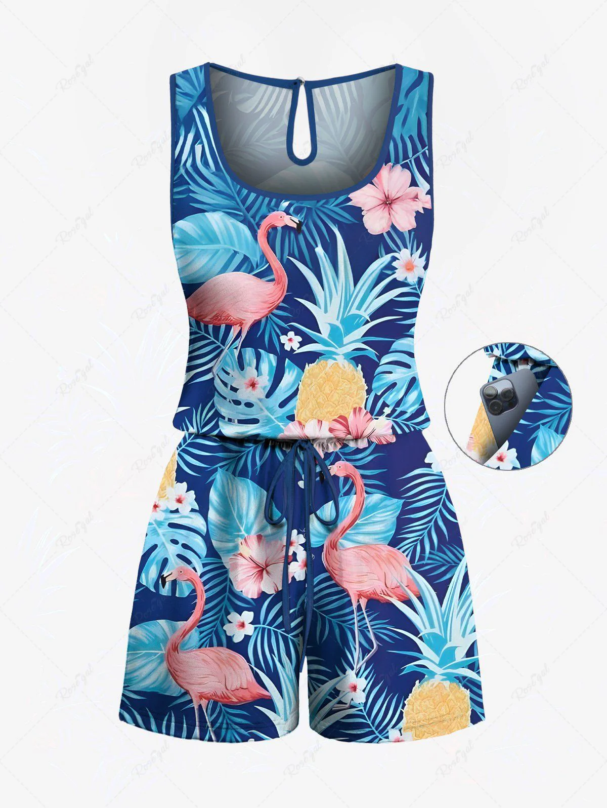 Tropical Leaf Flowers Pineapple Flamingo Print Hawaii Tank Top and Romper Dog and Owner Matching Outfits - Image 8