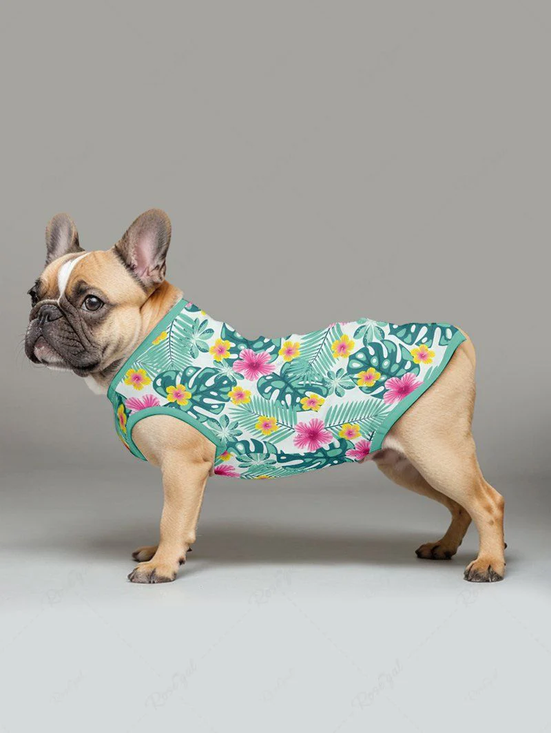 Tropical Leaf Flowers Print Hawaii Tank Top and Romper Dog and Owner Matching Outfits - Image 5