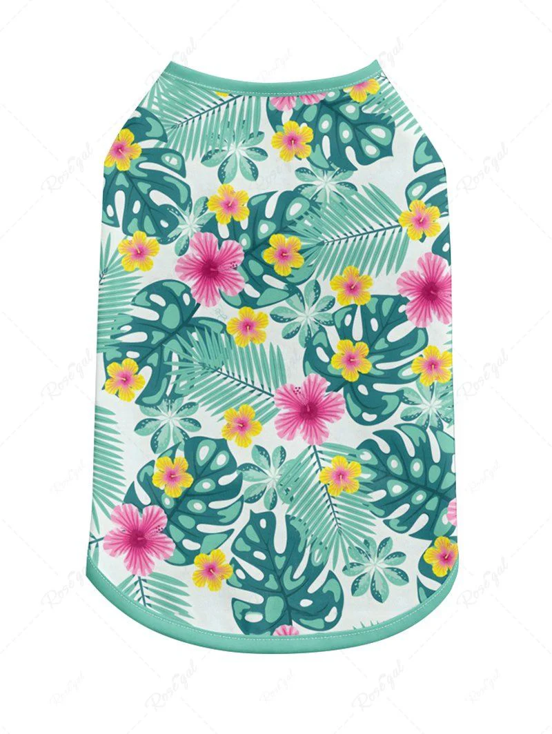 Tropical Leaf Flowers Print Hawaii Tank Top and Romper Dog and Owner Matching Outfits - Image 6