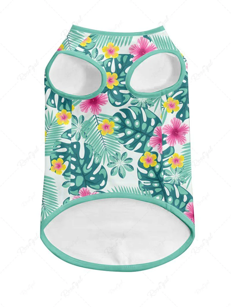Tropical Leaf Flowers Print Hawaii Tank Top and Romper Dog and Owner Matching Outfits - Image 7