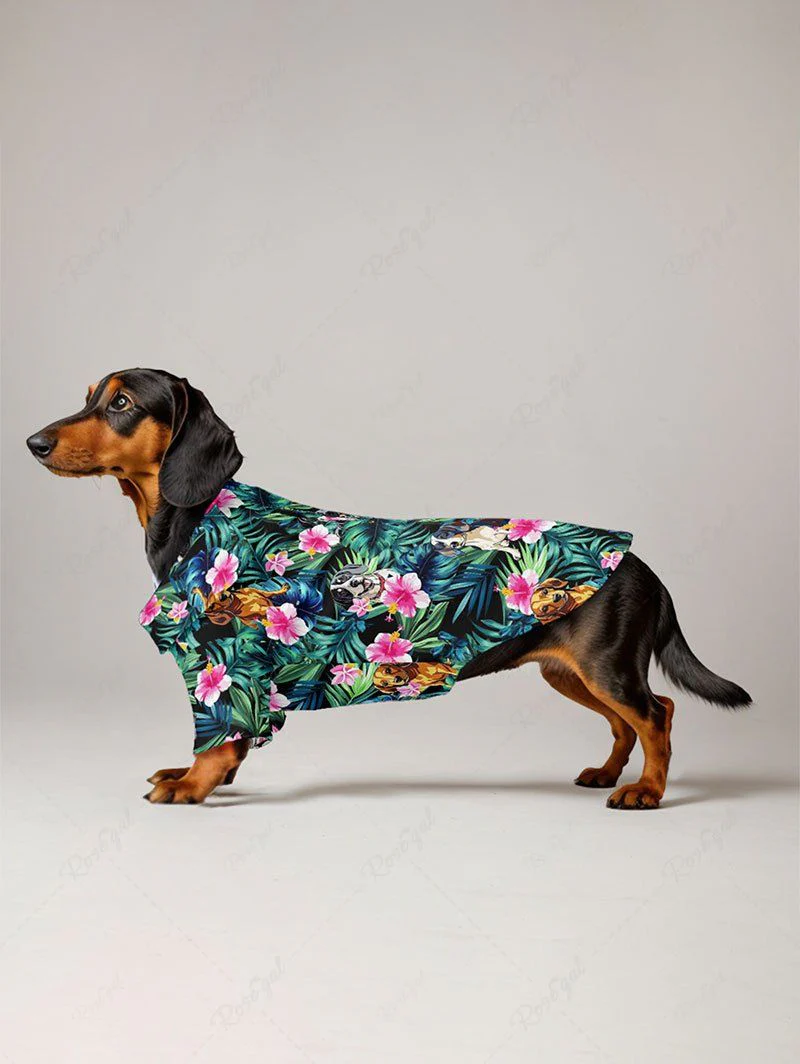 Tropical Leaves Floral Dog Print Hawaii Shirt Dog And Owner Matching Outfits - Image 3