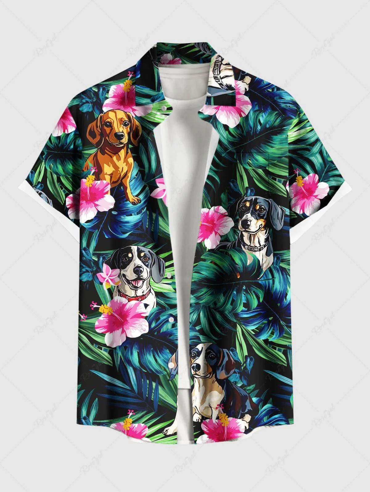 Tropical Leaves Floral Dog Print Hawaii Shirt Dog And Owner Matching Outfits - Image 4